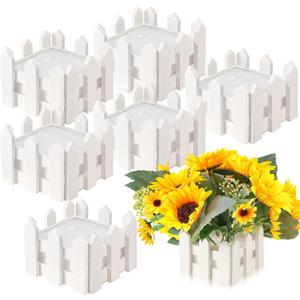 Zhanmai 6 Sets 4 x 4 x 2.8 Inch Fence Decoration Wooden Boxes for Centerpieces, Wooden Farm Fence Box with Removable Foam Blocks for Farm Animal Party Garden Plant Pot Baby Shower Wedding Birthday