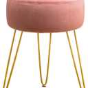 LUE BONA Vanity Stool, Pink Vanity Stools for Makeup Room, Round Ottoman Foot Stool, Velvet Footrest Vanity Chair for Bathroom Vanity, Bedroom, Living Room, Entryway, Offices