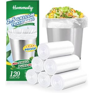 2.5 Gallon 120 pcs(2.5-2.6 Gal) Small Clear Trash Bags, Strong 2.5 Gallon 2.6 Gallon Garbage Bags, Bathroom Trash Can Bin Liners,Mini Bags Waste Basket Liner,Fit 6-10 Liter, 2.5-2.6 Gal (2.5C120)