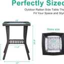 VINGLI Outdoor Side Table with Storage Wicker Patio Side Table, Tempered Glass Top End Table for Balcony Porch Deck (Grey), 18 inches x 18 inches x 22.6 inches