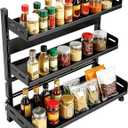 Black 3-Tier Kitchen Countertop Spice Rack Organizer, Height Adjustable Shelf, Carbon Steel Metal Standing Seasoning Storage, 15.75 x 6.3 x 21.26 in for Jars, Bottles, Cans