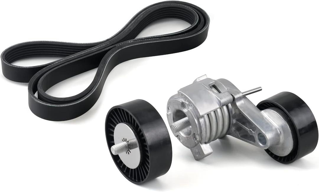 Bevinsee Serpentine Belt Tensioner Bolt Idler Pulley Drive Kit Compatible with 128i 325i 325xi 328i 328xi 330i 330xi 525i 525xi 528i 528xi 530i 530xi E92 E91 E90 E93 E81 E87, Only Compatible with N52