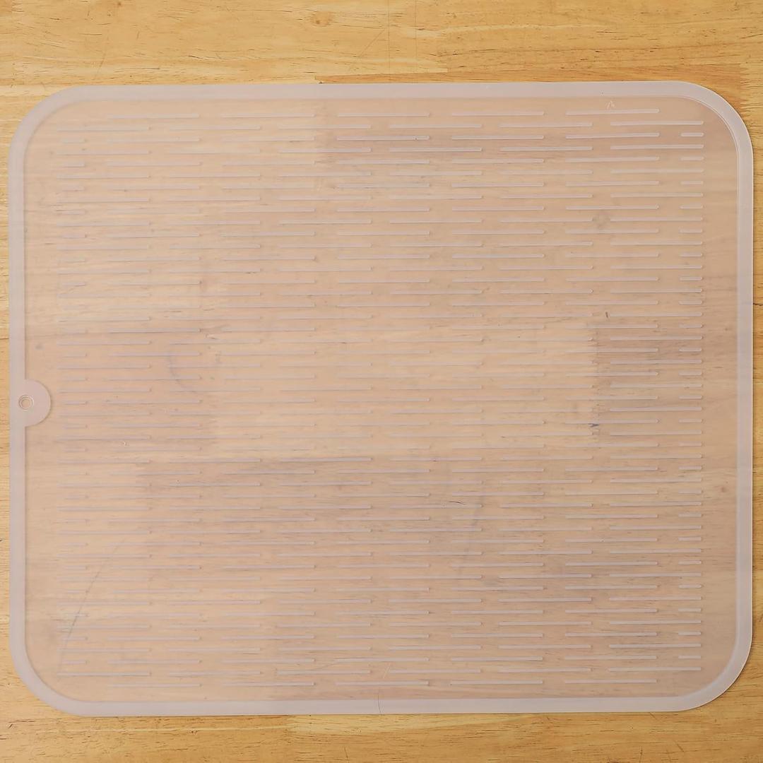 MicoYang Silicone Dish Drying Mat for Multiple Usage,Easy clean,Eco-friendly,Heat-resistant Silicone Mat for Kitchen Counter or Sink,Refrigerator or Drawer Liner Translucent XL 18 inches x 16 inches