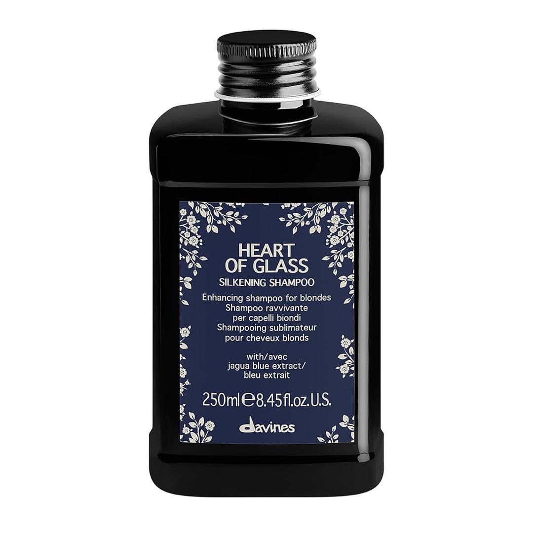 Davines Heart of Glass Silkening Shampoo, Enhancing Blue Shampoo for Blonde & Silver Hair - Gentle Cleanser with Jagua Blue Extract Balances Tones, Illuminates & Nourishes Weightlessly