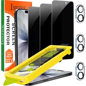 IMBZBK [Auto-Dust Removal] 3 Pack Privacy Screen Protector for iPhone 17 [6.3 INCH] Anti Spy Private Accessories, Case Friendly Film, Military Grade Tempered Glass 3 Camera Lens Protector