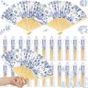 25 Sets Blue Floral Hand Folding Fans with Organza Bags Bulk Blue Flower Wedding Favors for Guests Vintage Foldable Paper Fans for Bridal Shower Wedding Bridesmaid Thank You Gift Decorations
