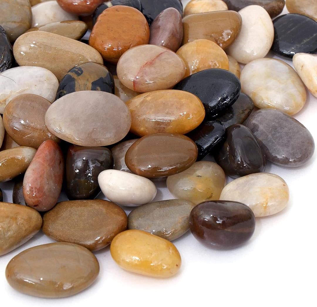 Calofulston 15LB River Rocks for Plants, 1-1.75 inch Natural Decorative Stone for Indoor Pots or Vase or Outdoor Garden Landscaping, Polished Mixed Pebbles for Planters, Come with Gloves