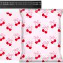 Pretty Package Store 6x9 Designer Poly Mailer 100 Pack Heavy Duty Waterproof Self Seal Shipping Bags for Small Business Large Mailing Envelopes Bulk Tear Resistant Packaging Pink Stripe Cherry Fruit