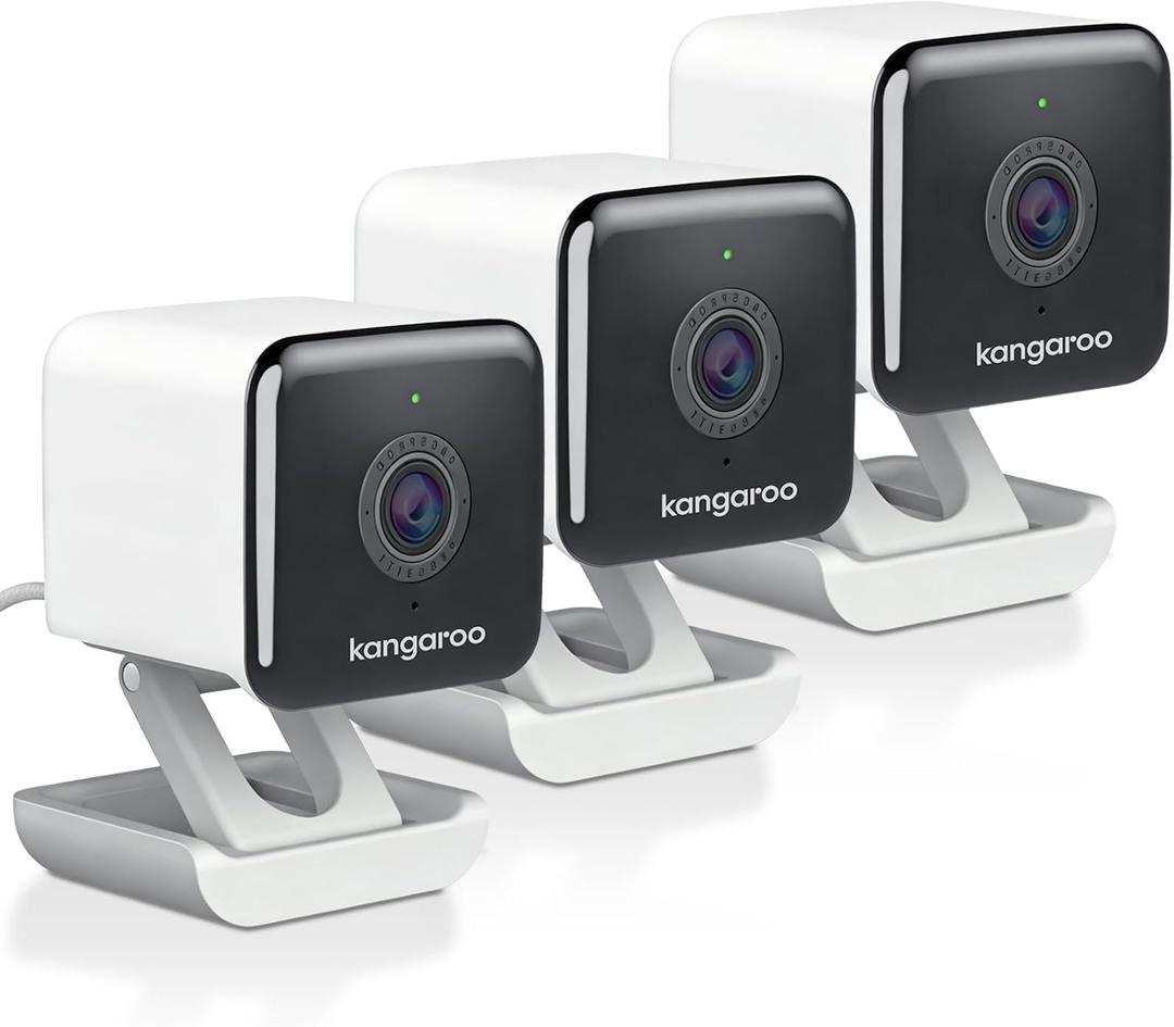 3 Pack Kangaroo Mini Security Camera, Indoor Outdoor WiFi Camera with AI Detection, Color Night Vision, Two-Way Audio, Compact Design for Wall or Table (3 Camera)