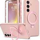 Designed for Samsung Galaxy S24 Case with Magnetic Ring Stand [Compatible with Mag-Safe][Military Grade Drop Protection][Build in Kickstand] Shockproof Galaxy S24 Phone Case 6.2",Rose Gold