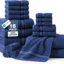 LANE LINEN 100% Mercerized Cotton Bath Towel Set of 18 Zero Twist Shower Towels, 6 Bath, 6 Hand Towel & 6 Washcloths, Quick-Dry, Luxuriously Soft & Durable, Perfect for Everyday use Navy