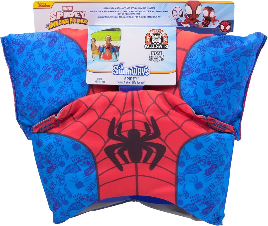 SwimWays Marvel Spidey Swim Trainer, US Coast Guard Approved Life Vest Kids Swim Vest, Arm Floaties & Life Jackets for Kids 33-55 lbs, Spidey