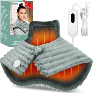 Heating Pad for Neck and Shoulders and Back Pain Relief,25"x18" Electric Neck Shoulder Heating Pad with 9.84ft Power Cord, 4 Heat Settings & 2H Auto Shut Off,Gifts for Women Men Christmas,Grey (Large)