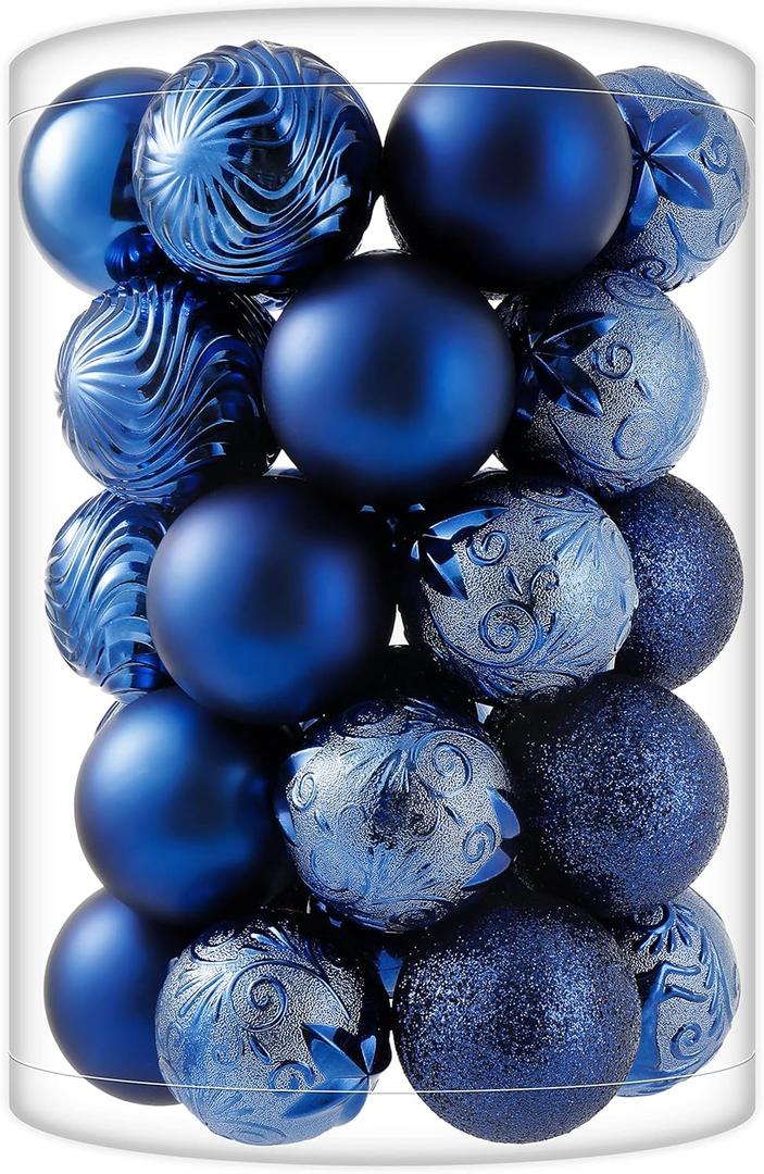 34ct Navy Blue Christmas Ball Ornaments Shatterproof Plastic Christmas Tree Decorations for Xmas Party Home Office Holiday Decor -Medium Size (2.36"/ 60mm)