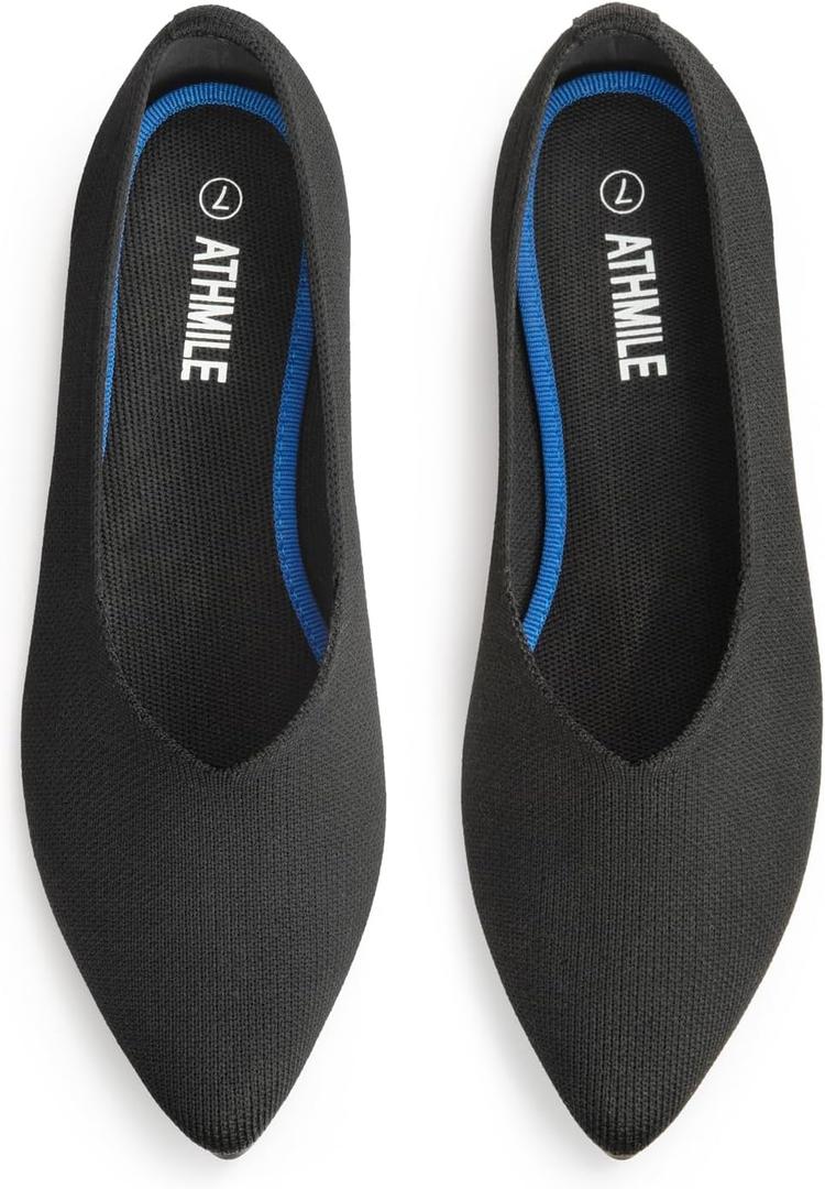 ATHMILE Pointed Toe Flats for Women Dressy Work Shoes Business Casul Knit Ballet Flats Slip on Office Ladies Comforttable Dress, Size 11