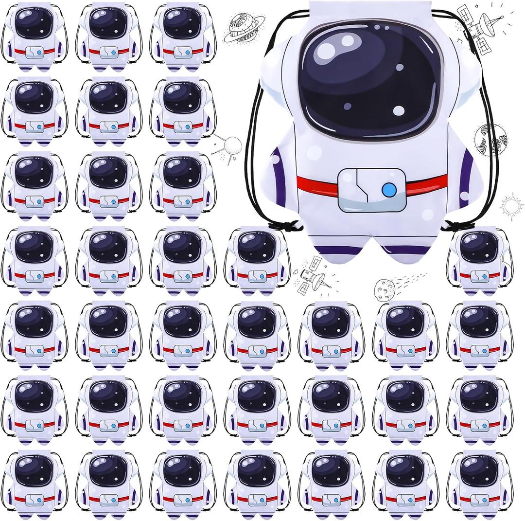 Kingdder 36 Pcs Outer Space Party Favors Astronaut Drawstring Bags Space Themed Astronaut Goodie Bags Gift Backpack for Kids