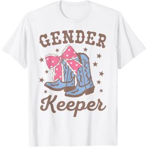 Boots Or Bows Gender Keeper of The Gender Reveal Family T-Shirt (White, XL)