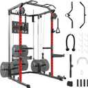 GarveeHome 2000 LBS Power Cage, Squat Rack, Multifunctional Weight Cage with Cable Crossover System and LAT Pulldown, Workout Cage with Adjustable Safety Bars for Home Gym, Black (Red)