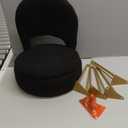 Storage Ottoman Vanity Stool Chair with Folding Back Teddy Velvet Makeup Chair Multifunctional Upholstered Footstool,4 Metal Legs with Anti-Slip Feet for Bedroom Living Room Entryway (Black)