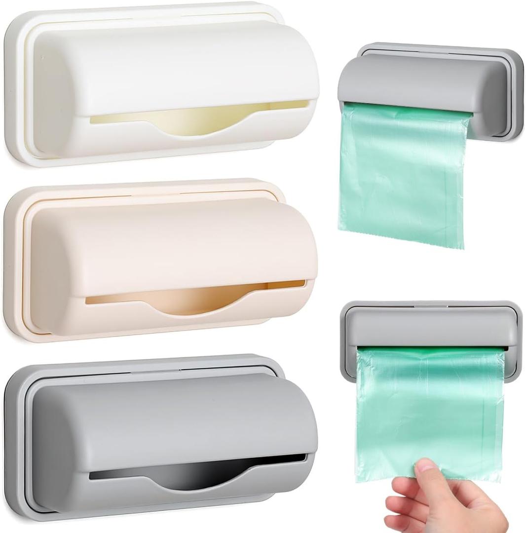 ULTECHNOVO 3 Pack Wall Mount Trash Bag Storage Boxes Adhesive Garbage Bag Holders Organizer for Kitchen Bathroom Slim Plastic Container for Rolled Garbage Dispenser