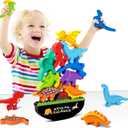 FFTROC Montessori Dinosaur Toys for 2 3 4 Year Old Boys - Wooden Stacking Dinosaur Toys for Kids 2-4 3-5, Toddler Balancing Block Sets (Multiple Colour 1)