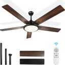 OUTON 52" Ceiling Fans with Lights and Remote, LED Dimmable Modern Ceiling Fan with 3 Color Temperature, Memory Function,5 Dual Finish Blades, Indoor Outdoor Ceiling Fan for Bedroom, Living Room,Patio (Black)