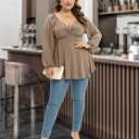 Womens Plus Size Tops Long Sleeve Twist Knot V Neck Shirts Casual Loose Tunic Blouse Fall and Winter (XXXL)