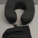 MLVOC Travel Pillow 100% Pure Memory Foam Neck Pillow, Comfortable & Breathable Cover, Machine Washable, Airplane Travel Kit with 3D Contoured Eye Masks, Earplugs, and Luxury Bag, Standard (Black)
