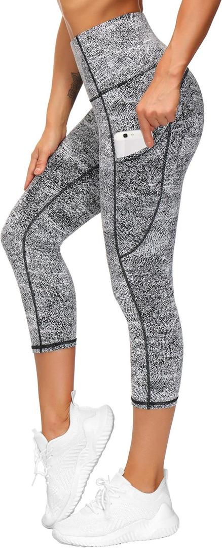 THE GYM PEOPLE Thick High Waist Capris Yoga Pants with Pockets, Tummy Control Workout Running Yoga Leggings for Women M