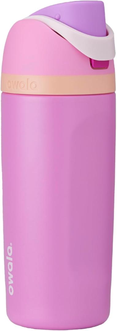 Owala Kids FreeSip Insulated Stainless Steel Water Bottle with Straw for Sports, Travel, and School, BPA-Free Sports Water Bottle, 16 oz, Pink/Purple Sweet Tooth