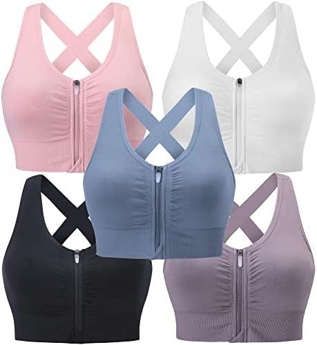 Evercute Zip Front Post-Surgery Bra Women's Wireless Sports Bras Padded Strappy Medium Support Yoga Exercise Athletic Bras 3XL