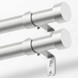 KAMANINA Curtain Rods 2 Pack, Heavy Duty Curtain Rods for Windows 28 to 48 Inch, 1 Inch Silver Modern Drapery Rod with End Cap (32"-58", 2Pack)
