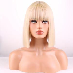 Blonde Wigs for Women Girls Short Straight Blonde Bob Wig with Bangs Heat Resistant Synthetic Wigs for Cosplay Costume Party(blonde wig) (Gold)