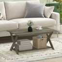 Furinno Modern Simplistic Modern Coffee Table with X-Legs, Grey Oak, 35.4"Wide, X-Shaped Legs