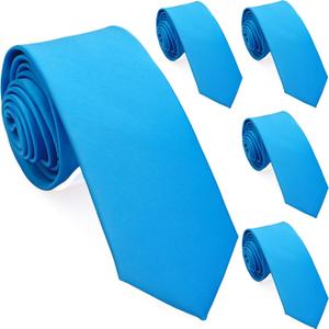 Skinny Ties for Men, Solid Color 2.5 inch Slim Neckties 1 or 5 Pack Plain Tie (13 Cyan Blue)