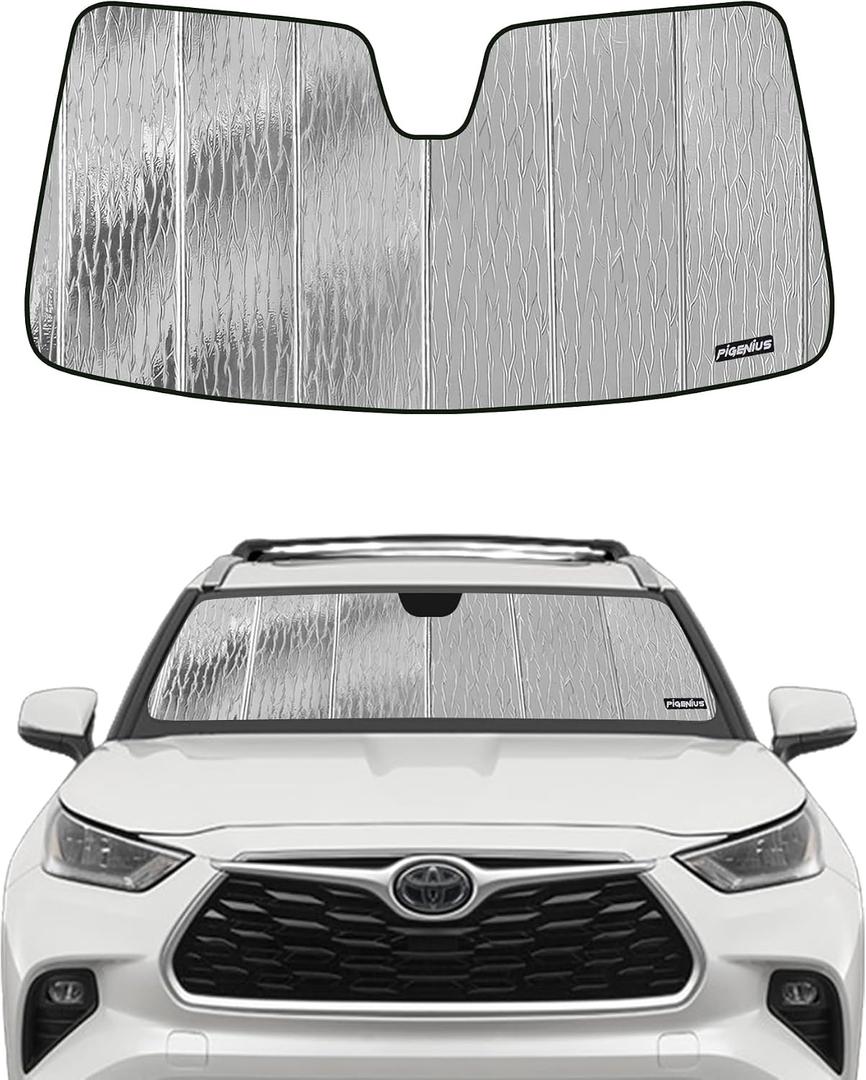 Pigenius Windshield Sun Shade for Toyota Highlander & Highlander Hybrid (Incl. 25th Edition) 2020-2026, NOT for Grand Highlander, Reversible Silver/Black