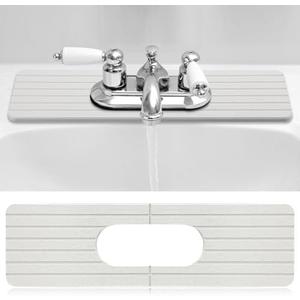 Teenyyou an Oval Hole White Faucet Mat for Kitchen Sink 17.32" x 4.6" Kitchen Faucet Absorbent Mat Diatomite Splash Guard for Sink Quick Drying Stone Drip Catcher for Bathroom Counter
