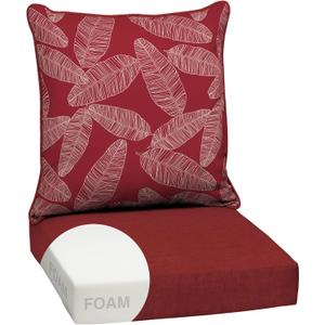 Arden Outdoor Deep Seat Cushion Set, Foam, 24x24, Red Leaf Palm | Sofa, Couch, Conversation Set, Premium High-Density Foam, Never Flattens, Mold and Mildew Resistant