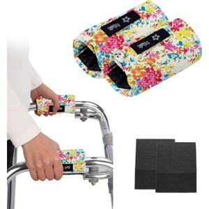 Universal Walker Hand Grip Padded Covers Non-Slip Cushion Foam for Folding Wheelchair Rollator Crutch Handle Pads 2-Pack Yellow flower
