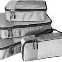 WTREE 4-Piece Packing Cubes Travel Accessories Set for Suitcases - Luggage Organizer Bags with Double Zipper - Mesh Top - Small/Medium/Large/Slim - Grey