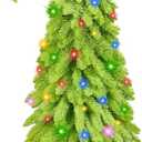 5.4Ft Prelit Christmas Tree with LED Lights, Whimsical Lighted Christmas Tree with Timed Remote Control and Foot Switch Device with 8 Light Functions, Living Room Christmas Holiday Decor (1in)