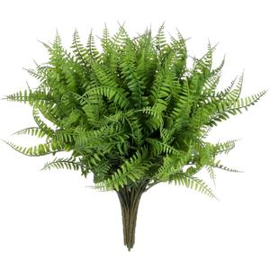 Grand Verde Boston Ferns Artificial Plants Bulk Faux Greenery Plastic Shrubs Real-Touch Bush DIY Outdoor Decoration Indoor Home Decor, 10pcs (Dark Green)