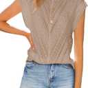 Langwyqu Womens Cap Sleeve Tops Summer Crew Neck Shirt Lightweight Crochet Knit Sweater (Small)