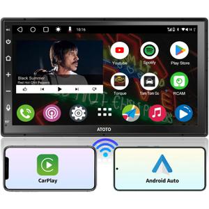 ATOTO A6 PF Android 7" Double DIN Car Stereo, 8-core 2+32GB, Wireless CarPlay & Android Auto QLED Touch Screen, WiFi/BT/USB, AI Chat&GPS Tracking, Dual Bluetooth, DSP/FM/SWC/LRV, MirrorLink,A6G2B7PF