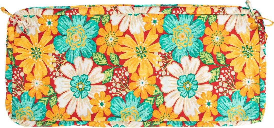 Magpie Fabrics Patio Bench Cushion Cover 45x18x3 Inch, NO Insert! Water Resistant UV Protection Outdoor Swing Loveseat Replacement Cover with Zipper (Embry Red Hibiscus)