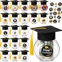 20 Sets Glass Graduation Cap Candy Jars Class of 2025 Graduation Party Decorations Candy Boxes Containers with Sticker for 2025 Grad Ceremony Party DIY Supplies(Black and Gold)
