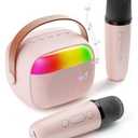 Mini Karaoke Machine for Kids, Toy for Girls Portable Bluetooth Speaker with 2 Wireless Microphones, Fashion Toy Gifts for Christmas Birthday, for 3 4 5 6 7 8+ Year Old Girls Gifts(Pink)