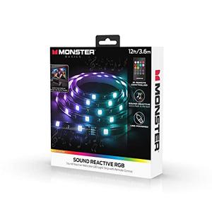 Monster 12ft Multi-Color Sound Reactive LED Light Strip, Customizable with Remote, Follows The Music, Desktop Monitor/HDTV Backlight, Xtreme Easy Installation