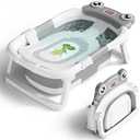 Baby Bathtub, Collapsible Newborn Bathtub for Infant to Toddler 0-24 Months with Soft Cushion and Thermometer,Portable Travel Newborn Tub with No-Slip Feet, Baby Shower Gifts,Grey