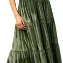 R.Vivimos Womens Fall Winter Velvet Dress Puff Sleeve Square Neck Smocked Tiered Ruffle A-Line Flowy Midi Dress, Small